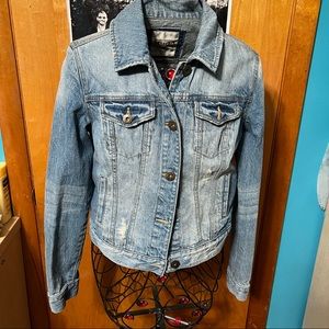 Mudd button up jean denim jacket distressed size medium